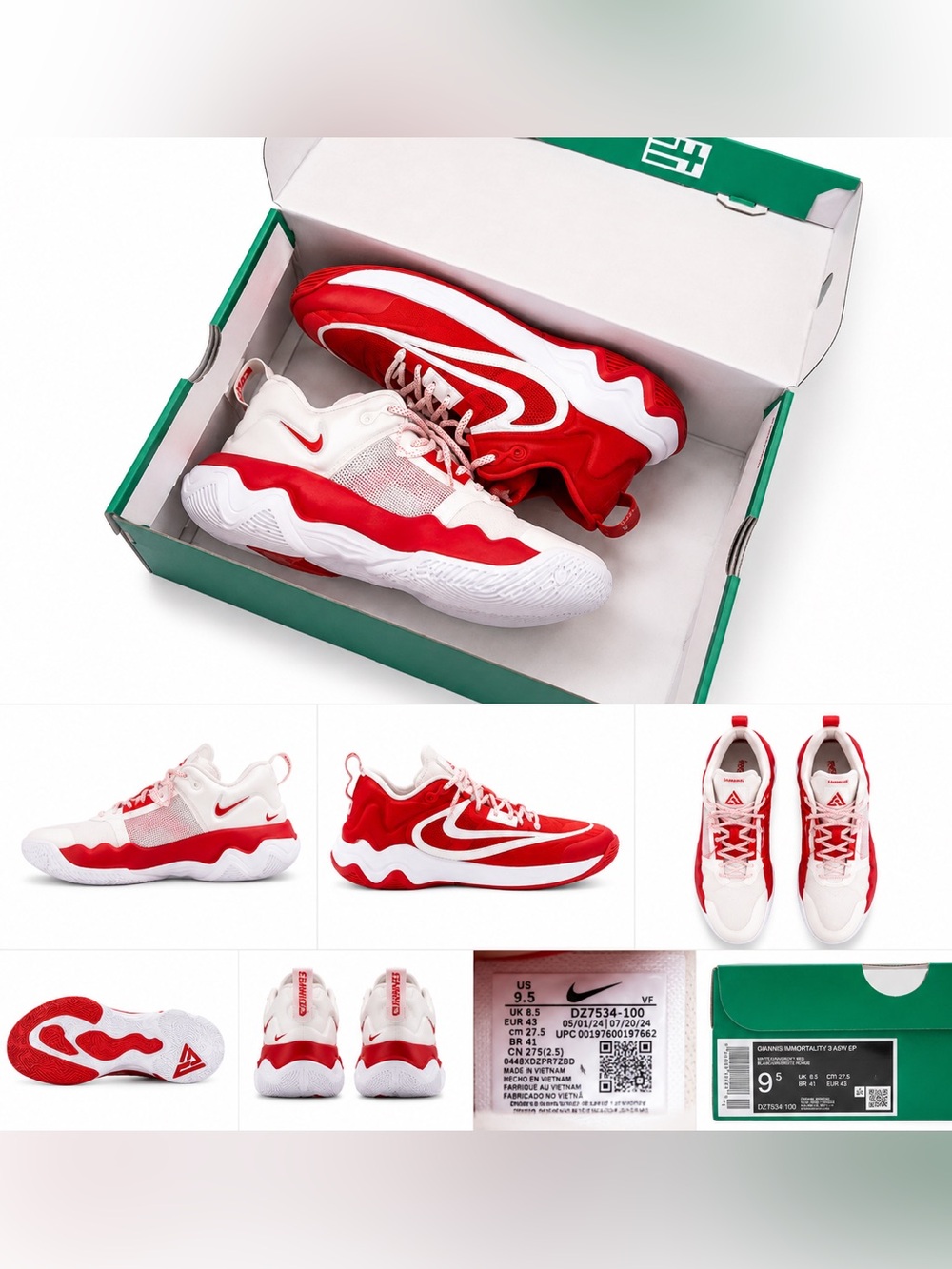 Nike Giannis Immortality 3 ASW Red White Men’s Size 9.5 Like New w/ Original Box